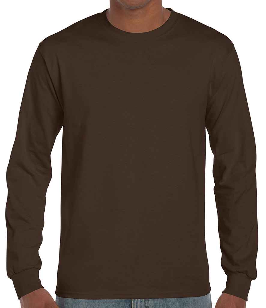 Gildan Ultra Cotton Long Sleeve T-Shirt in Dark Chocolate by Gildan — Custom branded clothing by Print Press, featuring premium embroidery produced in our specialist print lab in the UK.