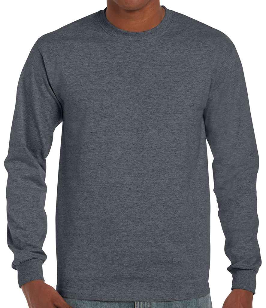 Gildan Ultra Cotton Long Sleeve T-Shirt in Dark Heather by Gildan — Custom branded clothing by Print Press, featuring premium embroidery produced in our specialist print lab in the UK.