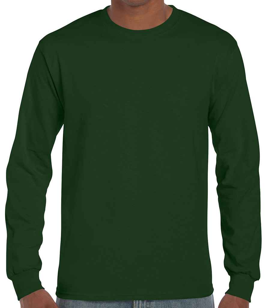 Gildan Ultra Cotton Long Sleeve T-Shirt in Forest Green by Gildan — Custom branded clothing by Print Press, featuring premium embroidery produced in our specialist print lab in the UK.
