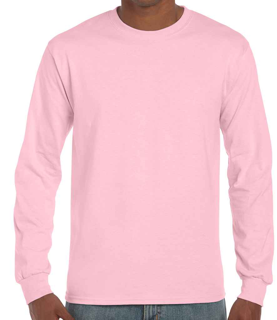 Gildan Ultra Cotton Long Sleeve T-Shirt in Light Pink by Gildan — Custom branded clothing by Print Press, featuring premium embroidery produced in our specialist print lab in the UK.