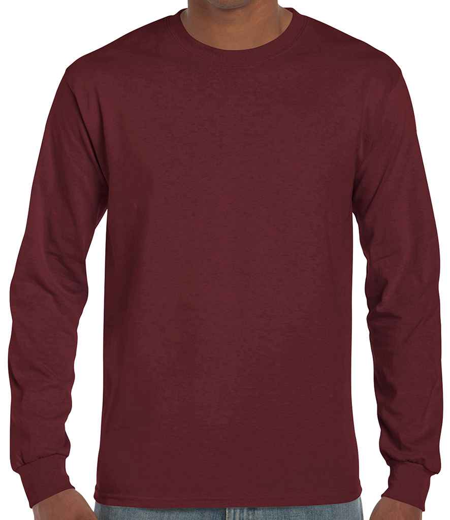 Gildan Ultra Cotton Long Sleeve T-Shirt in Maroon by Gildan — Custom branded clothing by Print Press, featuring premium embroidery produced in our specialist print lab in the UK.