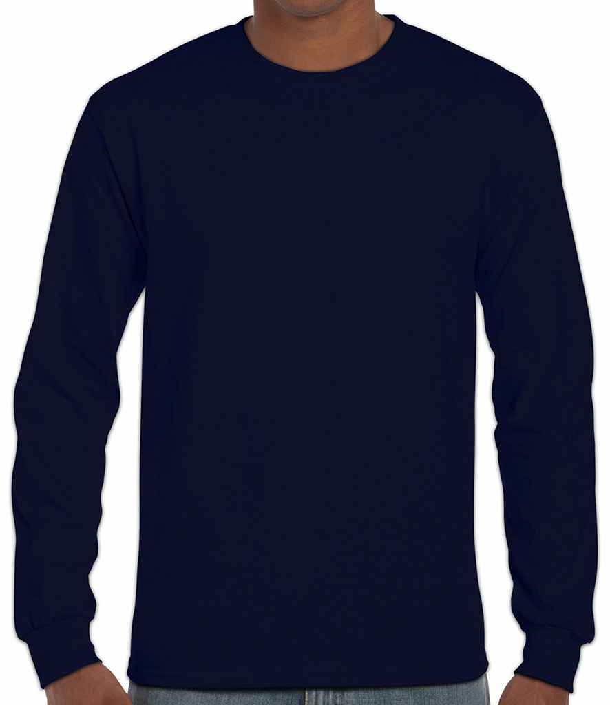 Gildan Ultra Cotton Long Sleeve T-Shirt in Navy by Gildan — Custom branded clothing by Print Press, featuring premium embroidery produced in our specialist print lab in the UK.