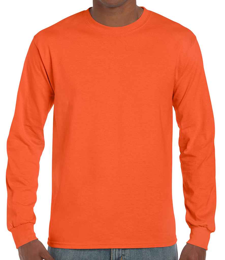 Gildan Ultra Cotton Long Sleeve T-Shirt in Orange by Gildan — Custom branded clothing by Print Press, featuring premium embroidery produced in our specialist print lab in the UK.