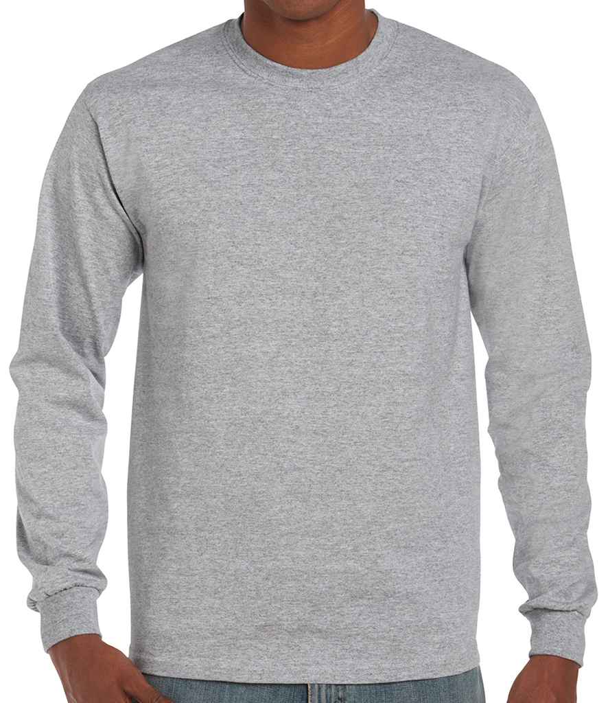 Gildan Ultra Cotton Long Sleeve T-Shirt in Sport Grey by Gildan — Custom branded clothing by Print Press, featuring premium embroidery produced in our specialist print lab in the UK.