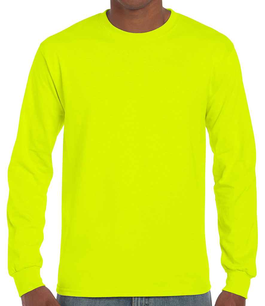 Gildan Ultra Cotton Long Sleeve T-Shirt in Safety Green by Gildan — Custom branded clothing by Print Press, featuring premium embroidery produced in our specialist print lab in the UK.