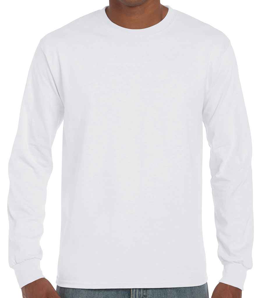 Gildan Ultra Cotton Long Sleeve T-Shirt in White by Gildan — Custom branded clothing by Print Press, featuring premium embroidery produced in our specialist print lab in the UK.