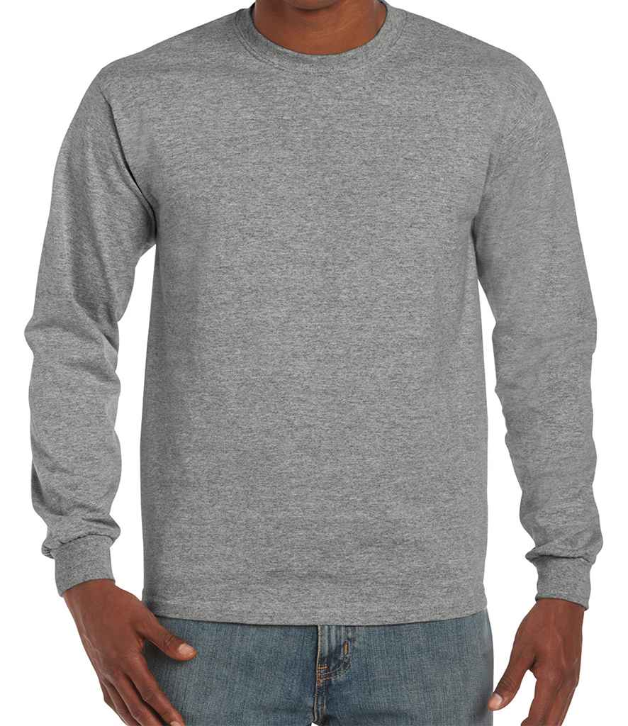 Gildan Hammer Heavyweight Long Sleeve T-Shirt in Graphite Heather by Gildan — Custom branded clothing by Print Press, featuring premium embroidery produced in our specialist print lab in the UK.