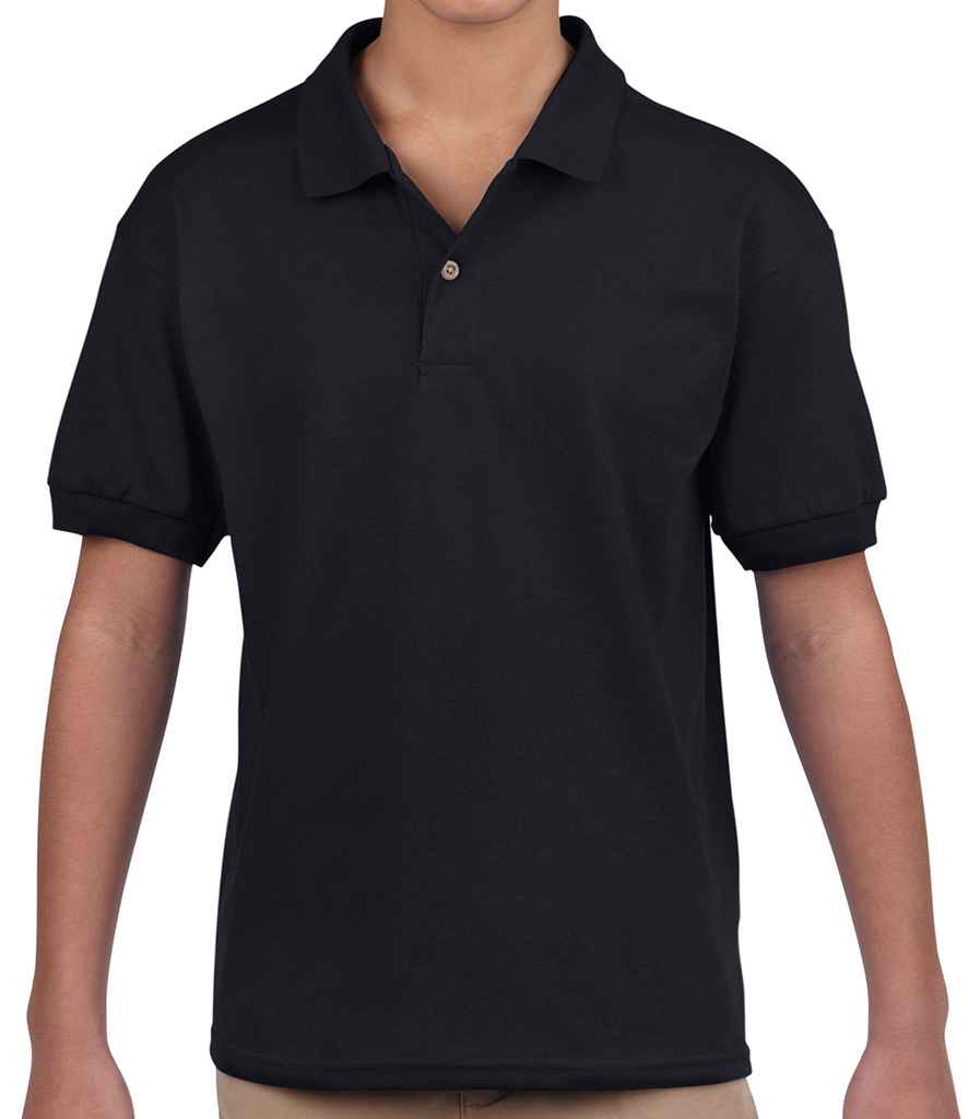 Gildan Kids DryBlend Jersey Polo Shirt in Black by Gildan — Custom branded clothing by Print Press, featuring premium embroidery produced in our specialist print lab in the UK.