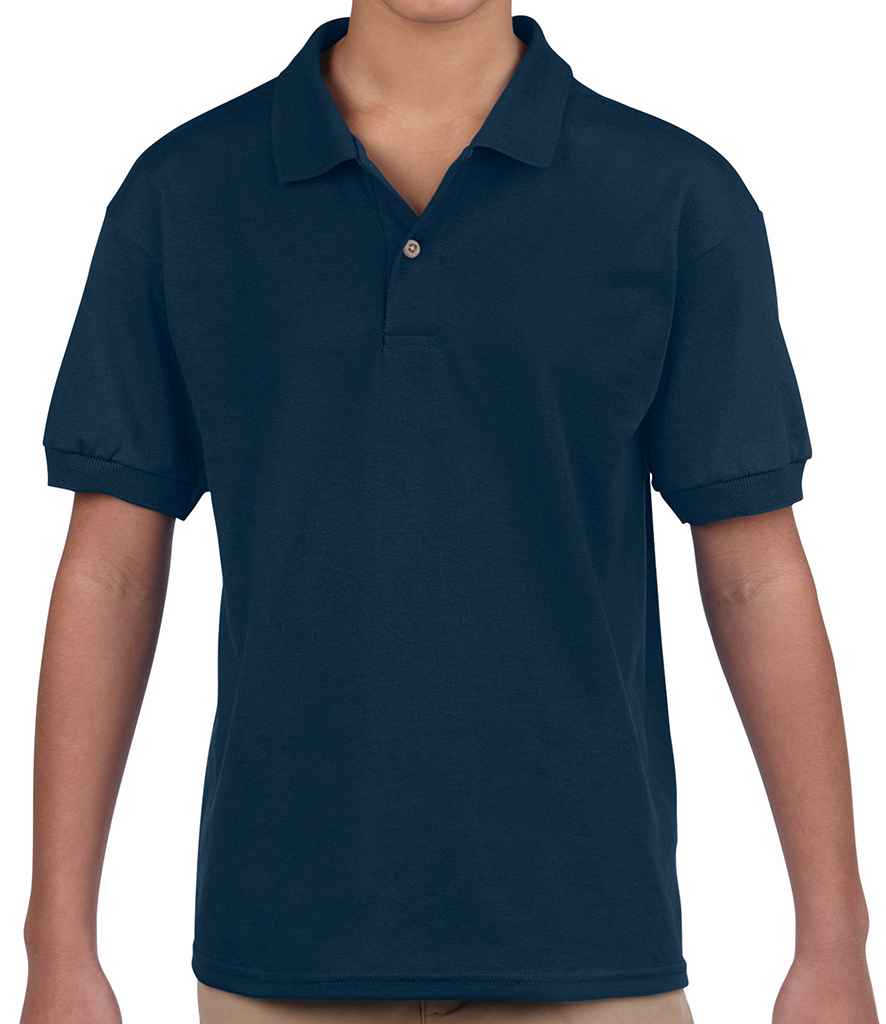 Gildan Kids DryBlend Jersey Polo Shirt in Navy by Gildan — Custom branded clothing by Print Press, featuring premium embroidery produced in our specialist print lab in the UK.