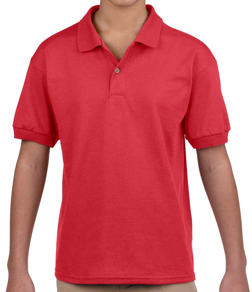 Gildan Kids DryBlend Jersey Polo Shirt in Red by Gildan — Custom branded clothing by Print Press, featuring premium embroidery produced in our specialist print lab in the UK.
