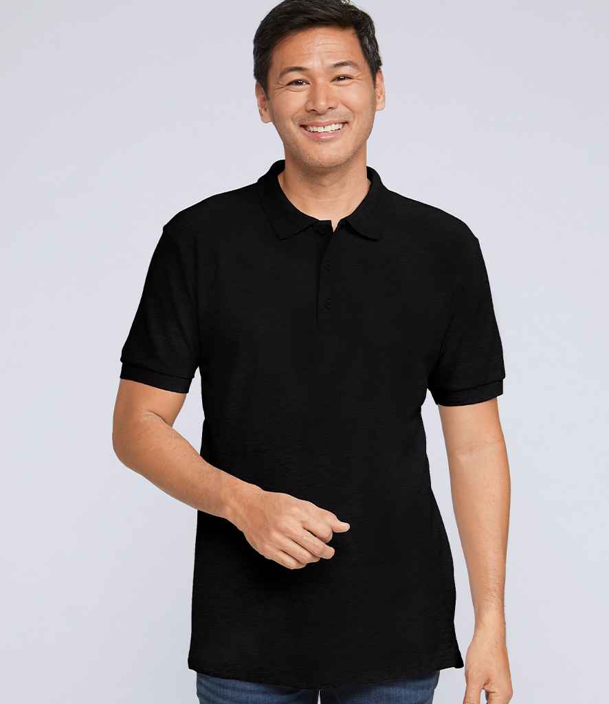 Gildan Premium Cotton Double Pique Polo Shirt in Black by Gildan — Custom branded clothing by Print Press, featuring premium embroidery produced in our specialist print lab in the UK.