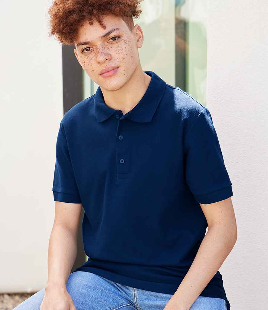 Gildan Premium Cotton Double Pique Polo Shirt in Navy by Gildan — Custom branded clothing by Print Press, featuring premium embroidery produced in our specialist print lab in the UK.