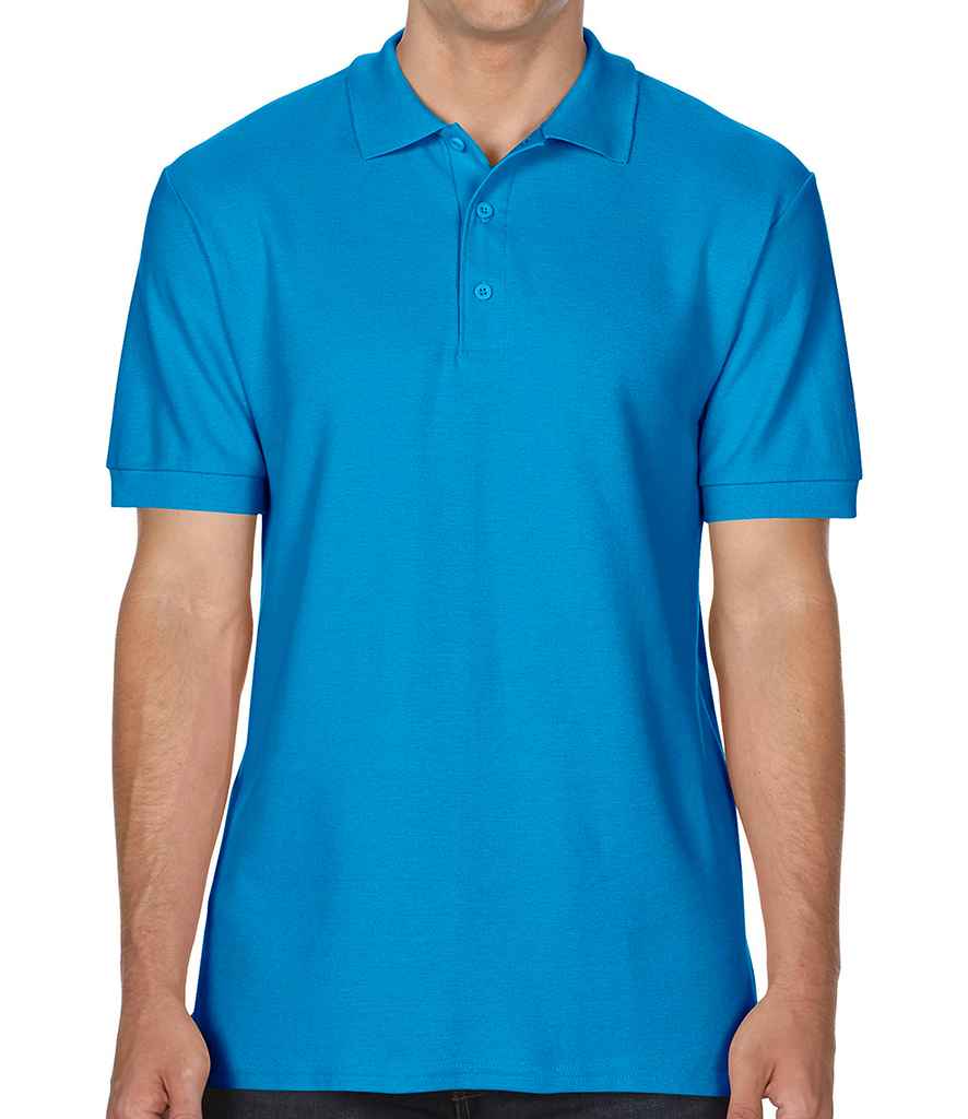 Gildan Premium Cotton Double Pique Polo Shirt in Sapphire Blue by Gildan — Custom branded clothing by Print Press, featuring premium embroidery produced in our specialist print lab in the UK.