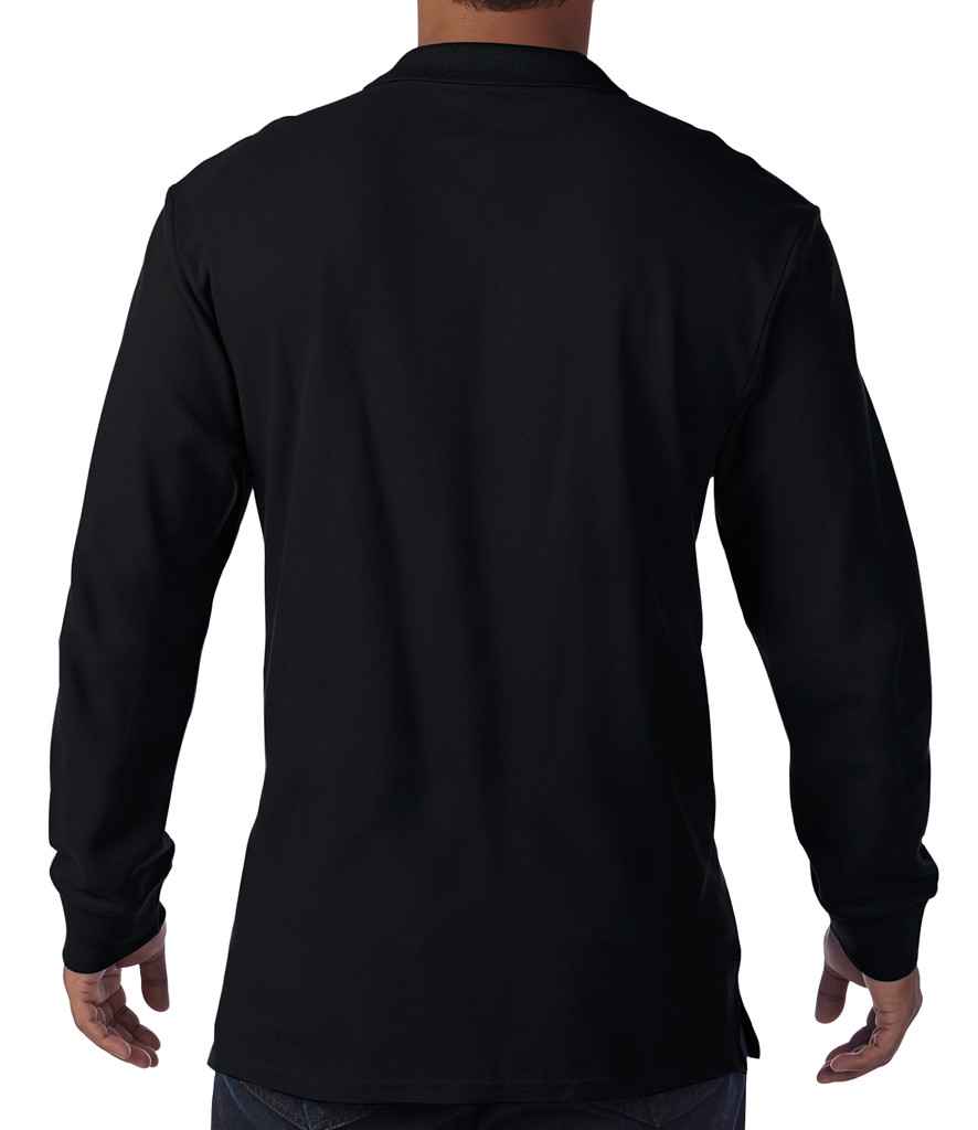 Gildan Long Sleeve Premium Cotton Double Pique Polo Shirt in by Gildan — Custom branded clothing by Print Press, featuring premium embroidery produced in our specialist print lab in the UK.