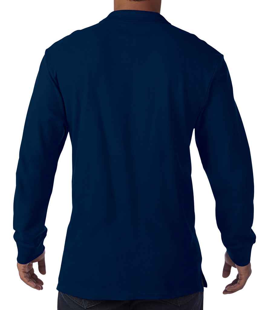 Gildan Long Sleeve Premium Cotton Double Pique Polo Shirt in by Gildan — Custom branded clothing by Print Press, featuring premium embroidery produced in our specialist print lab in the UK.