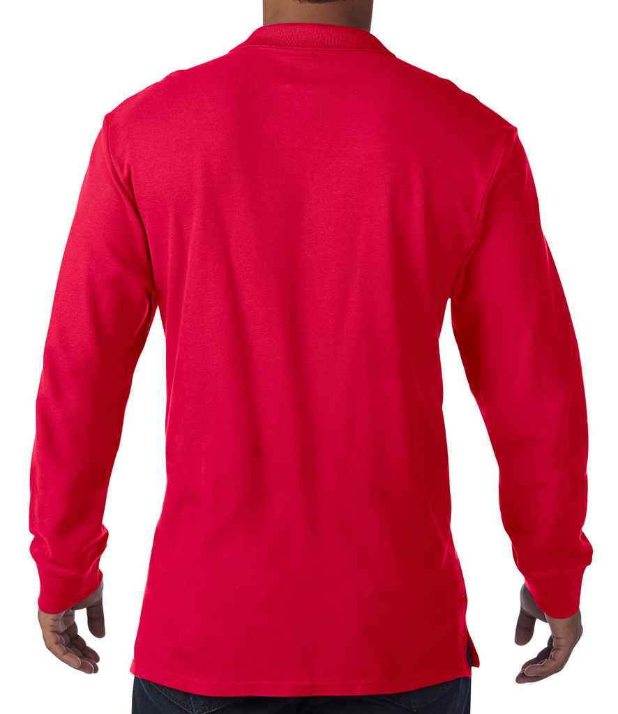 Gildan Long Sleeve Premium Cotton Double Pique Polo Shirt in by Gildan — Custom branded clothing by Print Press, featuring premium embroidery produced in our specialist print lab in the UK.