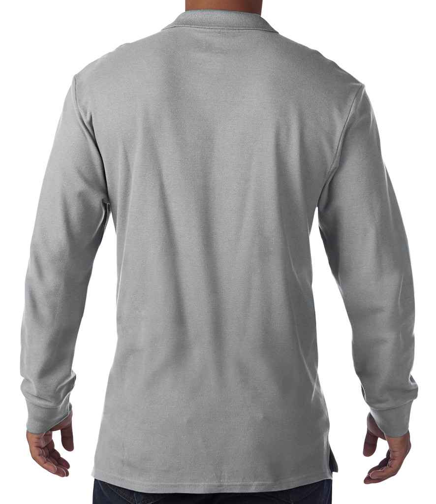 Gildan Long Sleeve Premium Cotton Double Pique Polo Shirt in by Gildan — Custom branded clothing by Print Press, featuring premium embroidery produced in our specialist print lab in the UK.