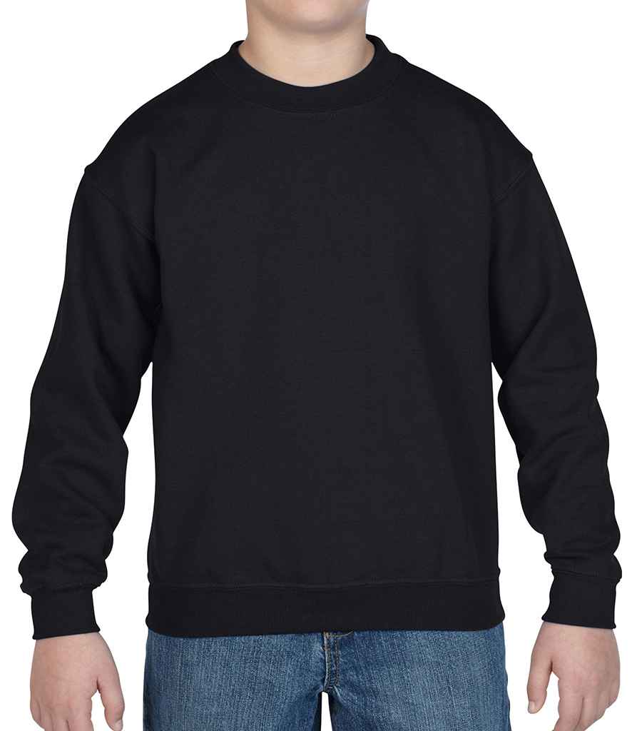 Gildan Kids Heavy Blend Drop Shoulder Sweatshirt in Black by Gildan — Custom branded clothing by Print Press, featuring premium embroidery produced in our specialist print lab in the UK.
