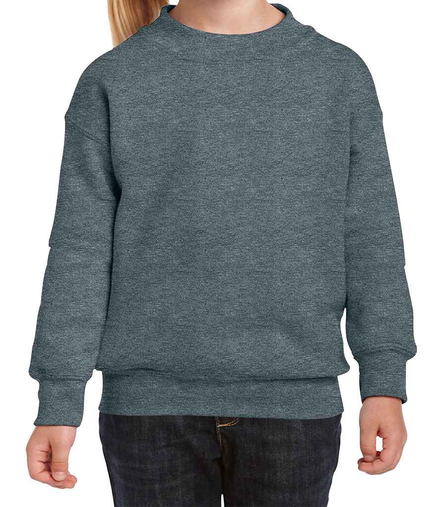 Gildan Kids Heavy Blend Drop Shoulder Sweatshirt in Dark Heather by Gildan — Custom branded clothing by Print Press, featuring premium embroidery produced in our specialist print lab in the UK.