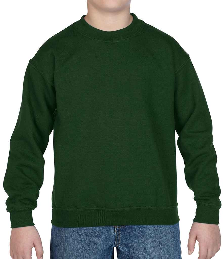 Gildan Kids Heavy Blend Drop Shoulder Sweatshirt in Forest Green by Gildan — Custom branded clothing by Print Press, featuring premium embroidery produced in our specialist print lab in the UK.