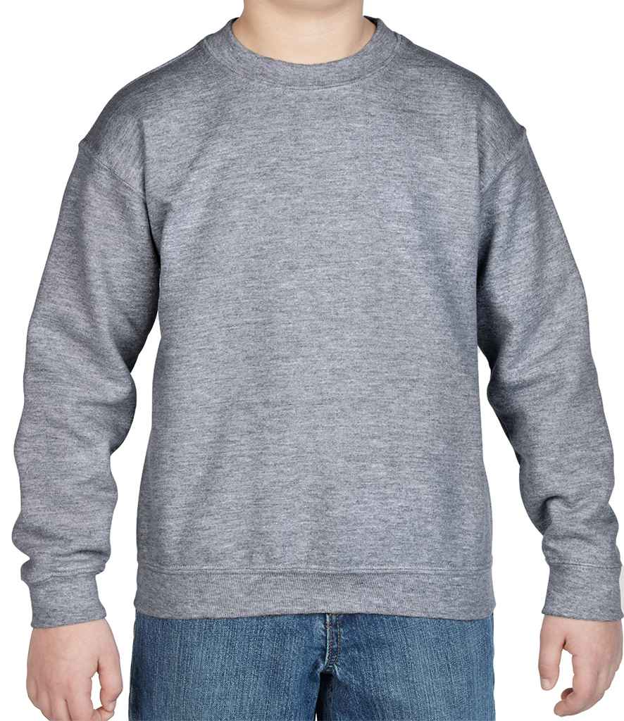 Gildan Kids Heavy Blend Drop Shoulder Sweatshirt in Graphite Heather by Gildan — Custom branded clothing by Print Press, featuring premium embroidery produced in our specialist print lab in the UK.