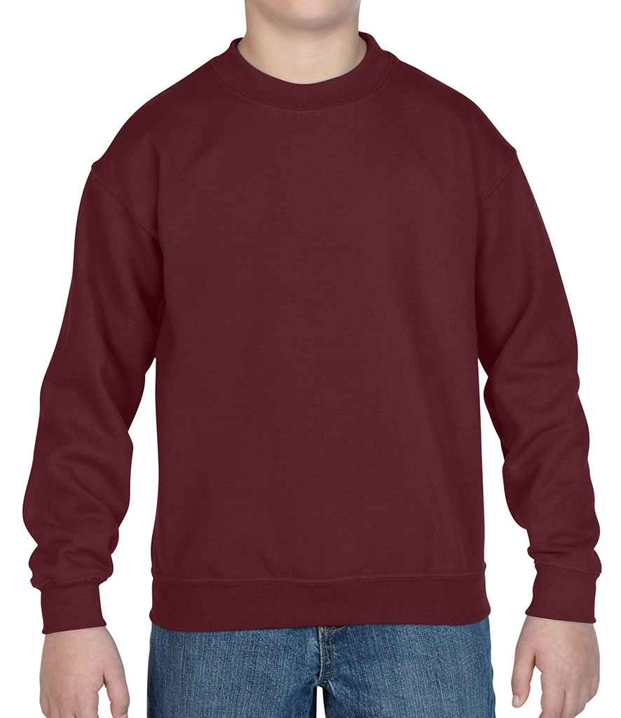 Gildan Kids Heavy Blend Drop Shoulder Sweatshirt in Maroon by Gildan — Custom branded clothing by Print Press, featuring premium embroidery produced in our specialist print lab in the UK.