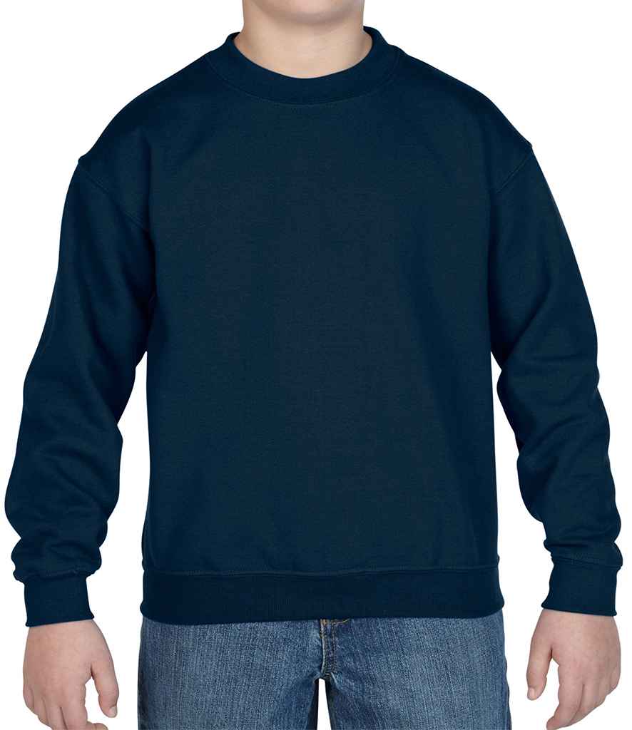 Gildan Kids Heavy Blend Drop Shoulder Sweatshirt in Navy by Gildan — Custom branded clothing by Print Press, featuring premium embroidery produced in our specialist print lab in the UK.