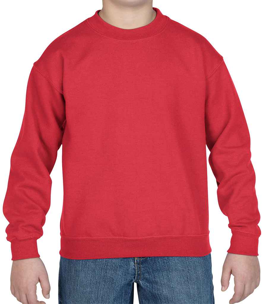 Gildan Kids Heavy Blend Drop Shoulder Sweatshirt in Red by Gildan — Custom branded clothing by Print Press, featuring premium embroidery produced in our specialist print lab in the UK.