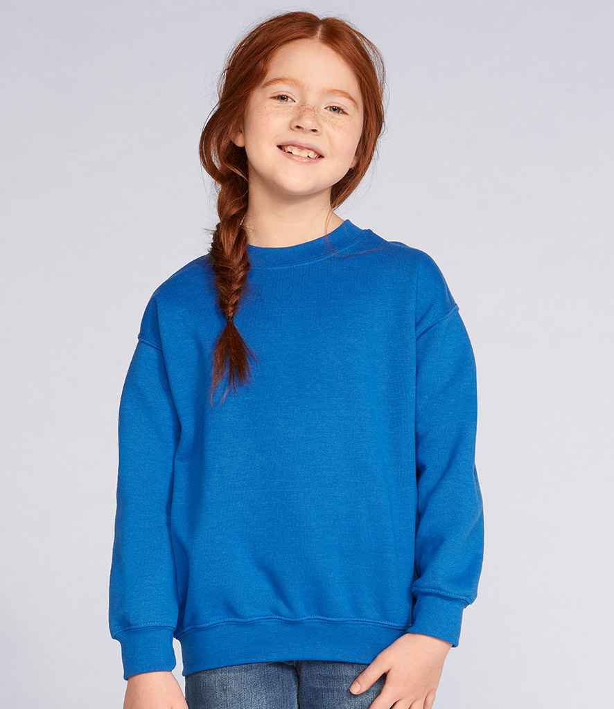 Gildan Kids Heavy Blend Drop Shoulder Sweatshirt in Royal Blue by Gildan — Custom branded clothing by Print Press, featuring premium embroidery produced in our specialist print lab in the UK.