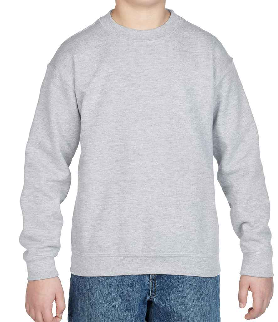 Gildan Kids Heavy Blend Drop Shoulder Sweatshirt in Sport Grey by Gildan — Custom branded clothing by Print Press, featuring premium embroidery produced in our specialist print lab in the UK.