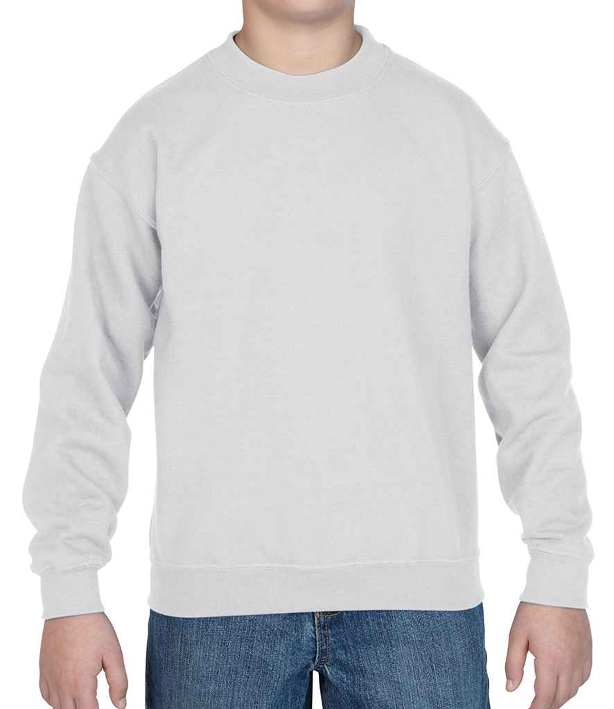 Gildan Kids Heavy Blend Drop Shoulder Sweatshirt in White by Gildan — Custom branded clothing by Print Press, featuring premium embroidery produced in our specialist print lab in the UK.