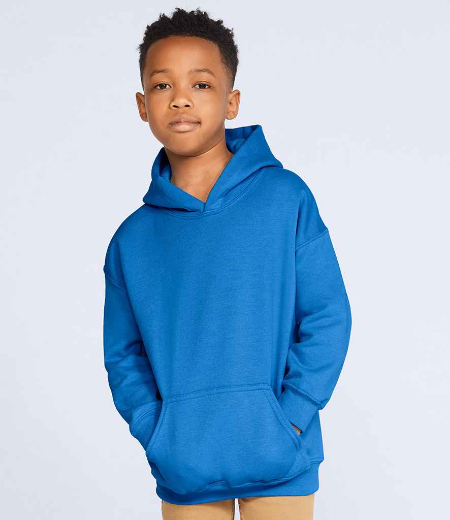 Gildan Kids Heavy Blend Hooded Sweatshirt in Royal Blue by Gildan — Custom branded clothing by Print Press, featuring premium embroidery produced in our specialist print lab in the UK.