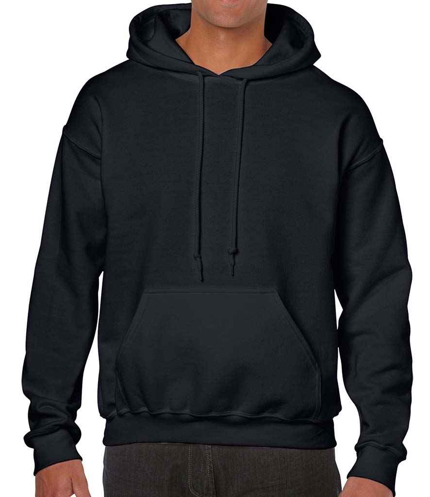 Gildan Heavy Blend Hooded Sweatshirt - (2nd Colours) in Black by Gildan — Custom branded clothing by Print Press, featuring premium embroidery produced in our specialist print lab in the UK.
