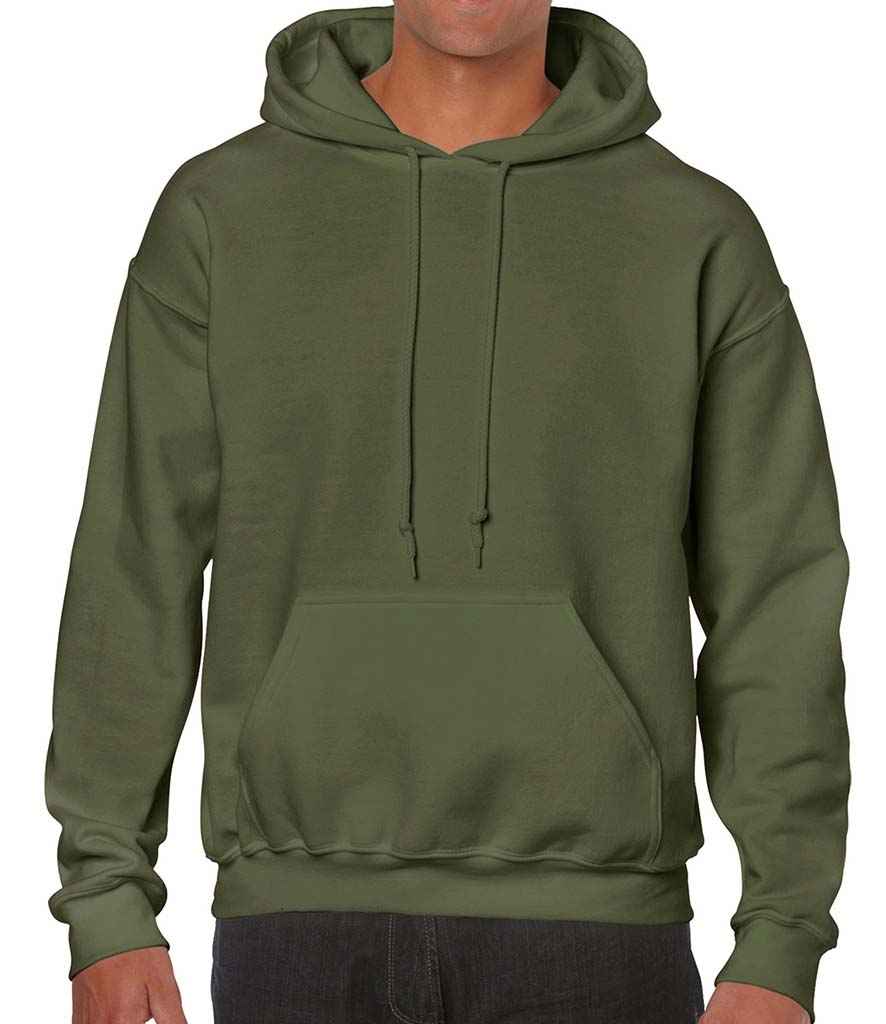 Gildan Heavy Blend Hooded Sweatshirt in Military Green by Gildan — Custom branded clothing by Print Press, featuring premium embroidery produced in our specialist print lab in the UK.
