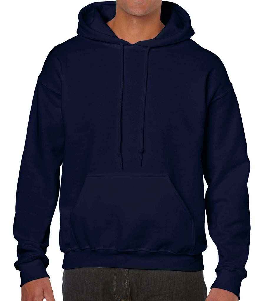 Gildan Heavy Blend Hooded Sweatshirt in Navy by Gildan — Custom branded clothing by Print Press, featuring premium embroidery produced in our specialist print lab in the UK.