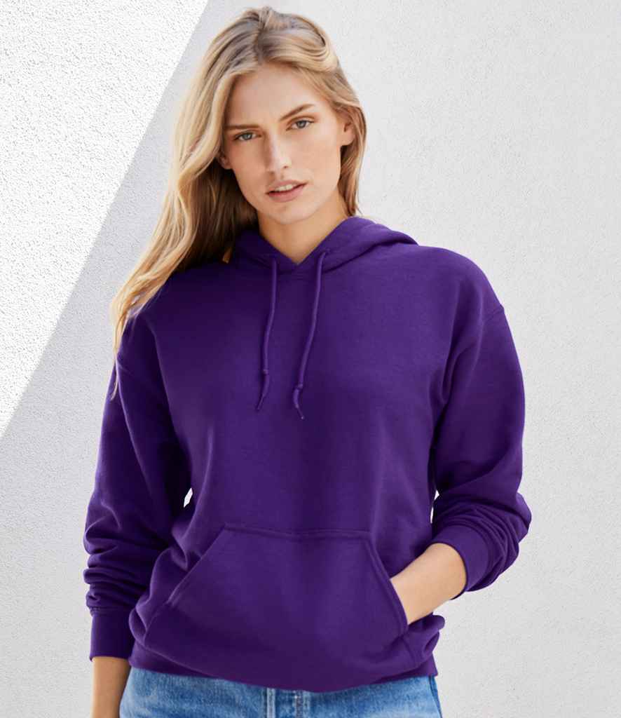 Gildan Heavy Blend Hooded Sweatshirt in Purple by Gildan — Custom branded clothing by Print Press, featuring premium embroidery produced in our specialist print lab in the UK.