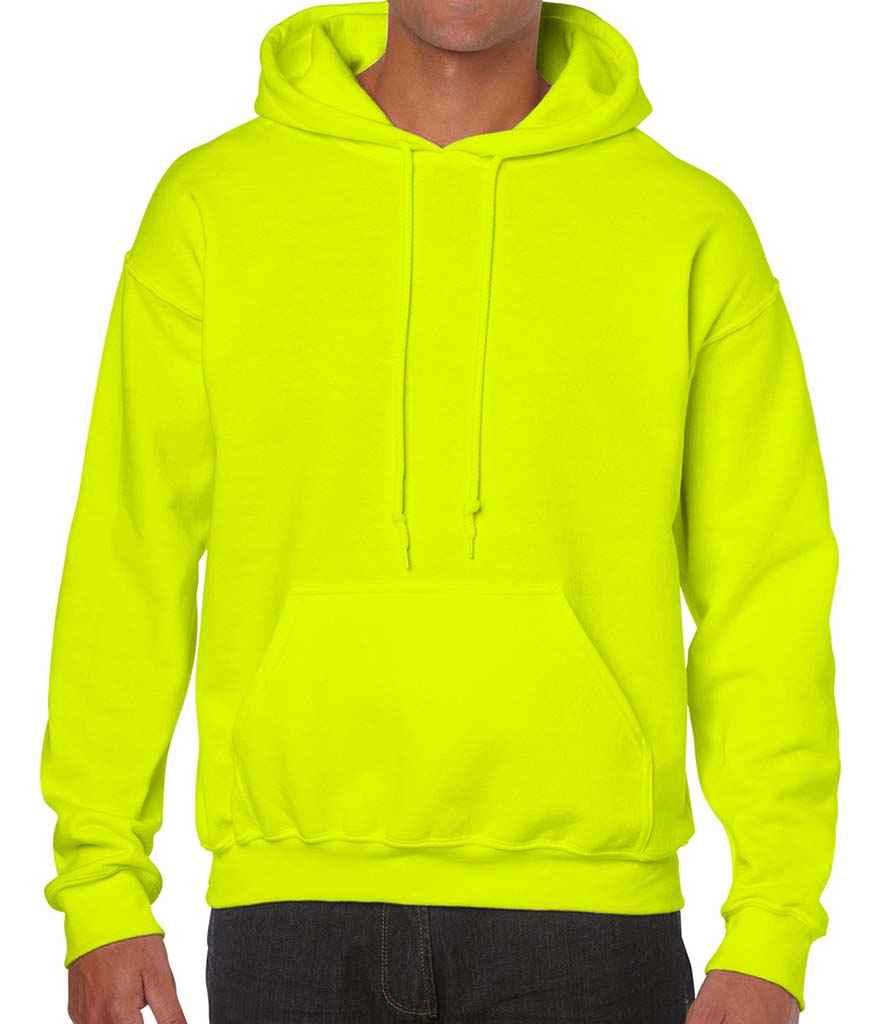 Gildan Heavy Blend Hooded Sweatshirt in Safety Green by Gildan — Custom branded clothing by Print Press, featuring premium embroidery produced in our specialist print lab in the UK.