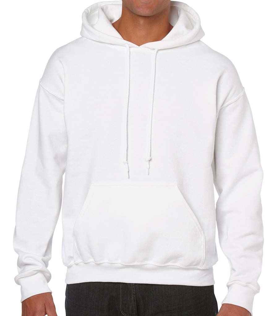 Gildan Heavy Blend Hooded Sweatshirt in White by Gildan — Custom branded clothing by Print Press, featuring premium embroidery produced in our specialist print lab in the UK.