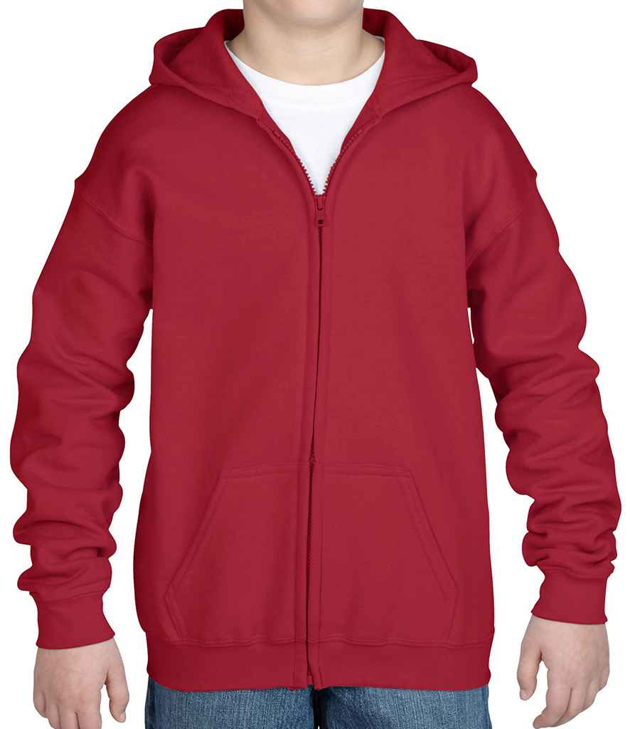 Gildan Kids Heavy Blend Zip Hooded Sweatshirt in by Gildan — Custom branded clothing by Print Press, featuring premium embroidery produced in our specialist print lab in the UK.
