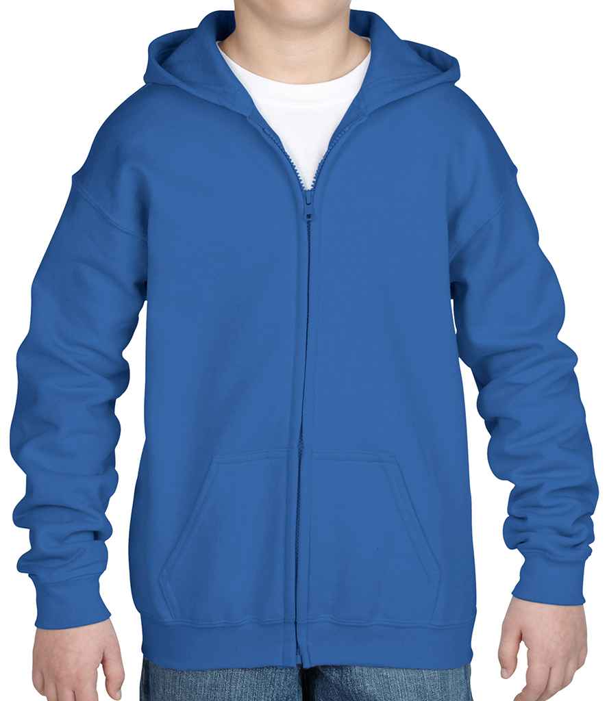 Gildan Kids Heavy Blend Zip Hooded Sweatshirt in Royal Blue by Gildan — Custom branded clothing by Print Press, featuring premium embroidery produced in our specialist print lab in the UK.
