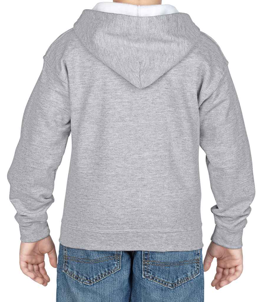 Gildan Kids Heavy Blend Zip Hooded Sweatshirt in by Gildan — Custom branded clothing by Print Press, featuring premium embroidery produced in our specialist print lab in the UK.