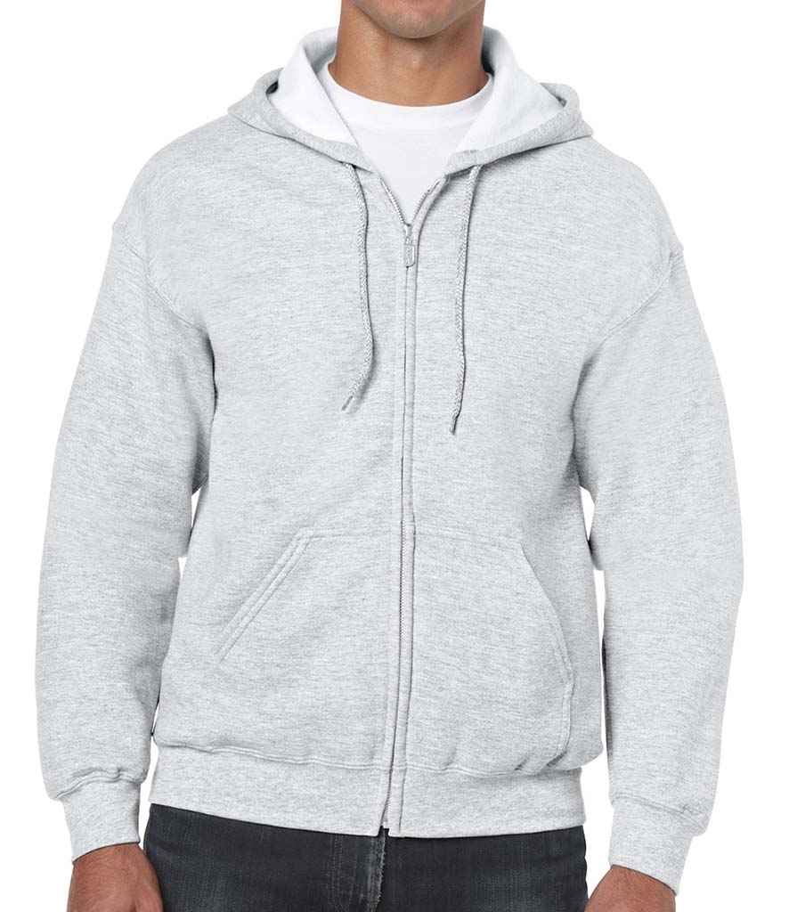 Gildan Heavy Blend Zip Hooded Sweatshirt in Ash by Gildan — Custom branded clothing by Print Press, featuring premium embroidery produced in our specialist print lab in the UK.