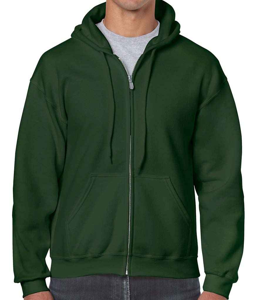 Gildan Heavy Blend Zip Hooded Sweatshirt in Forest Green by Gildan — Custom branded clothing by Print Press, featuring premium embroidery produced in our specialist print lab in the UK.