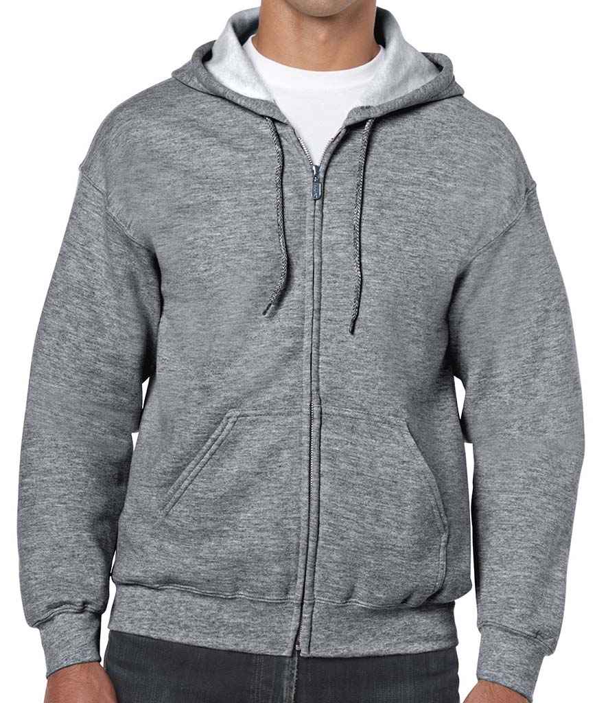 Gildan Heavy Blend Zip Hooded Sweatshirt in Graphite Heather by Gildan — Custom branded clothing by Print Press, featuring premium embroidery produced in our specialist print lab in the UK.