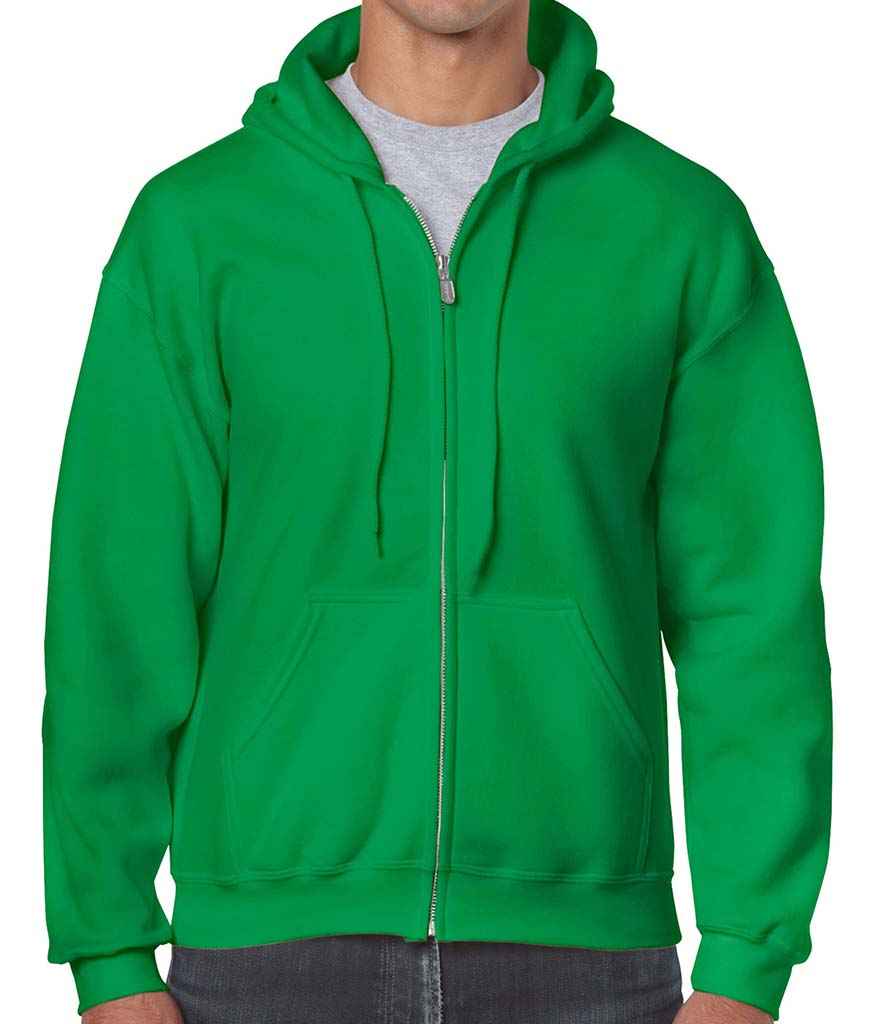Gildan Heavy Blend Zip Hooded Sweatshirt in Irish Green by Gildan — Custom branded clothing by Print Press, featuring premium embroidery produced in our specialist print lab in the UK.