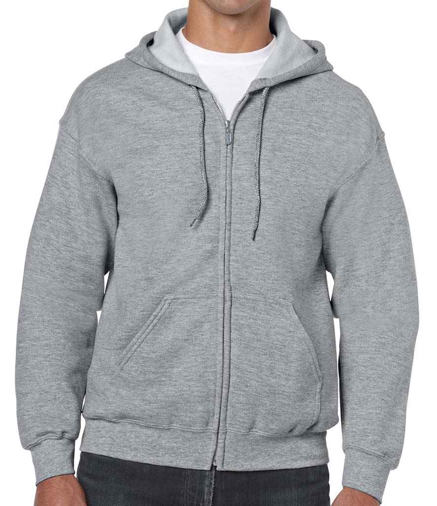 Gildan Heavy Blend Zip Hooded Sweatshirt in Sport Grey by Gildan — Custom branded clothing by Print Press, featuring premium embroidery produced in our specialist print lab in the UK.