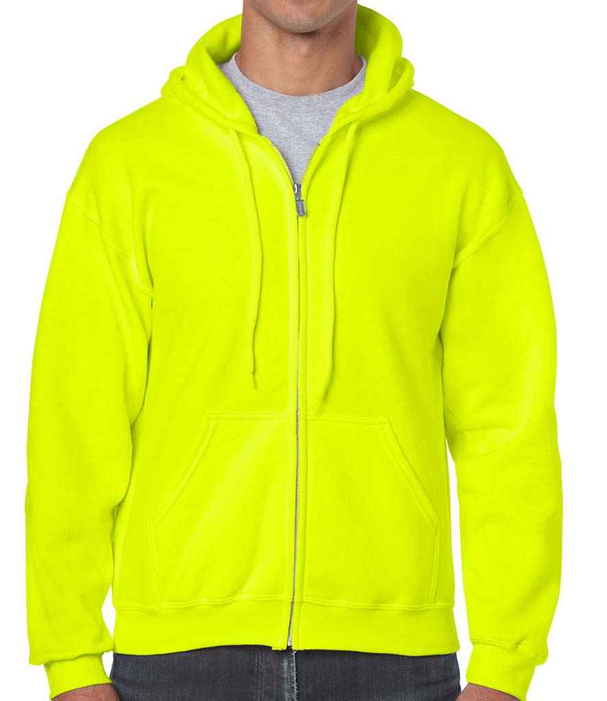 Gildan Heavy Blend Zip Hooded Sweatshirt in Safety Green by Gildan — Custom branded clothing by Print Press, featuring premium embroidery produced in our specialist print lab in the UK.
