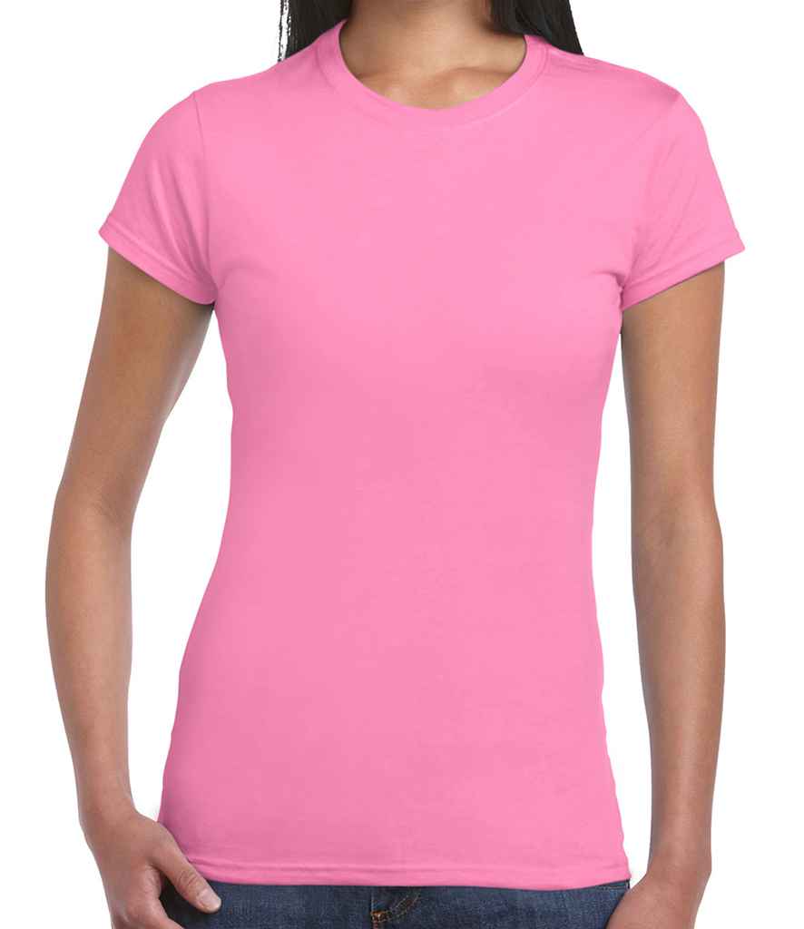 Gildan SoftStyle Ladies Fitted Ringspun T-Shirt in Azalea by Gildan — Custom branded clothing by Print Press, featuring premium embroidery produced in our specialist print lab in the UK.