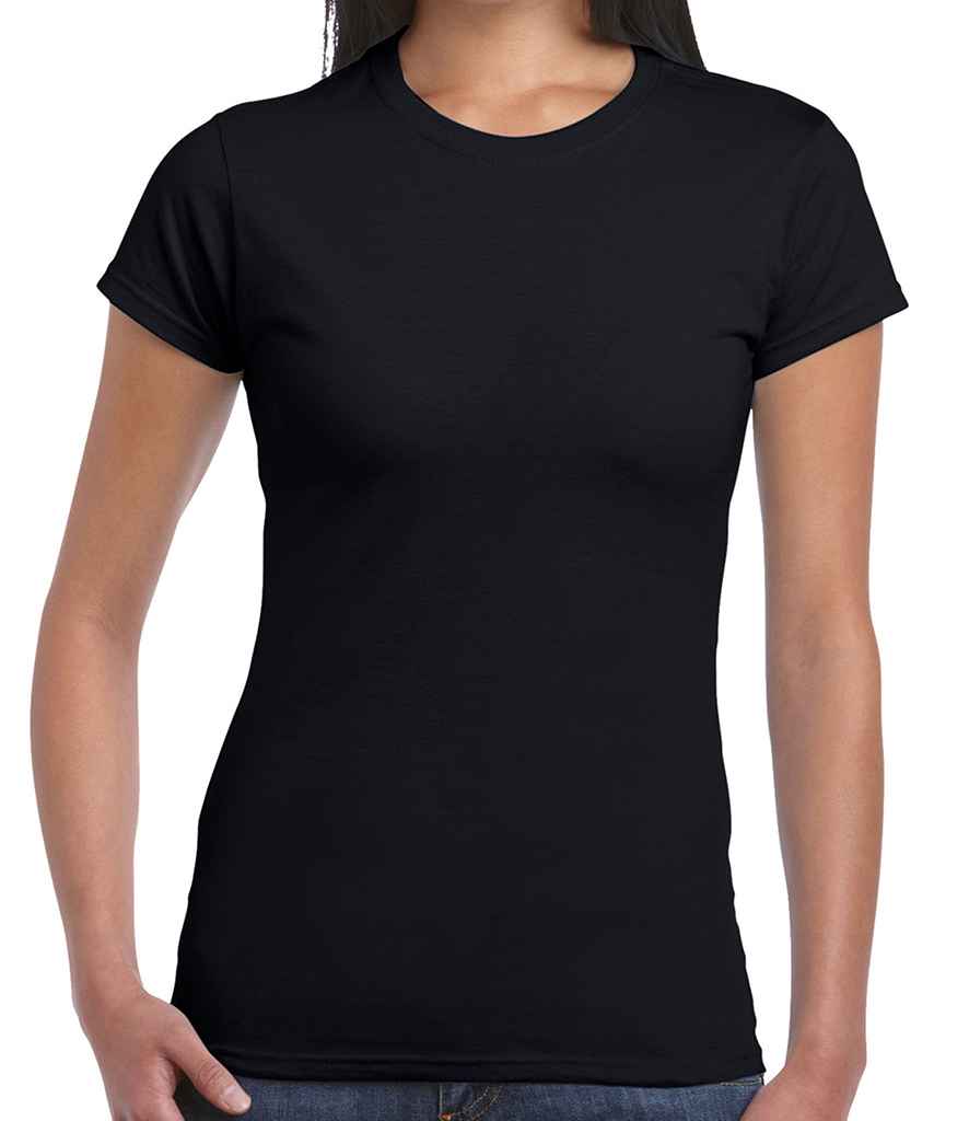 Gildan SoftStyle Ladies Fitted Ringspun T-Shirt in Black by Gildan — Custom branded clothing by Print Press, featuring premium embroidery produced in our specialist print lab in the UK.