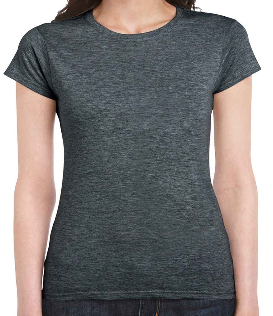Gildan SoftStyle Ladies Fitted Ringspun T-Shirt in Dark Heather by Gildan — Custom branded clothing by Print Press, featuring premium embroidery produced in our specialist print lab in the UK.